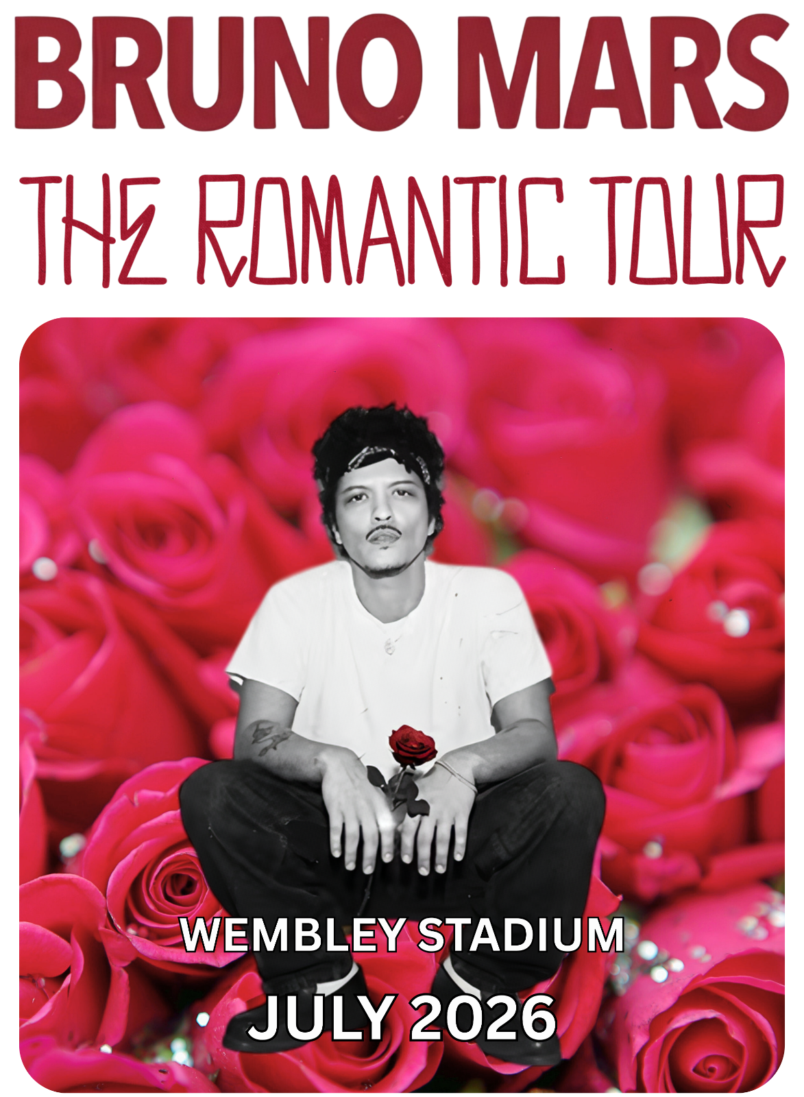 Bruno Mars The Romantic Tour T-Shirt - London Wembley 2026 Unisex