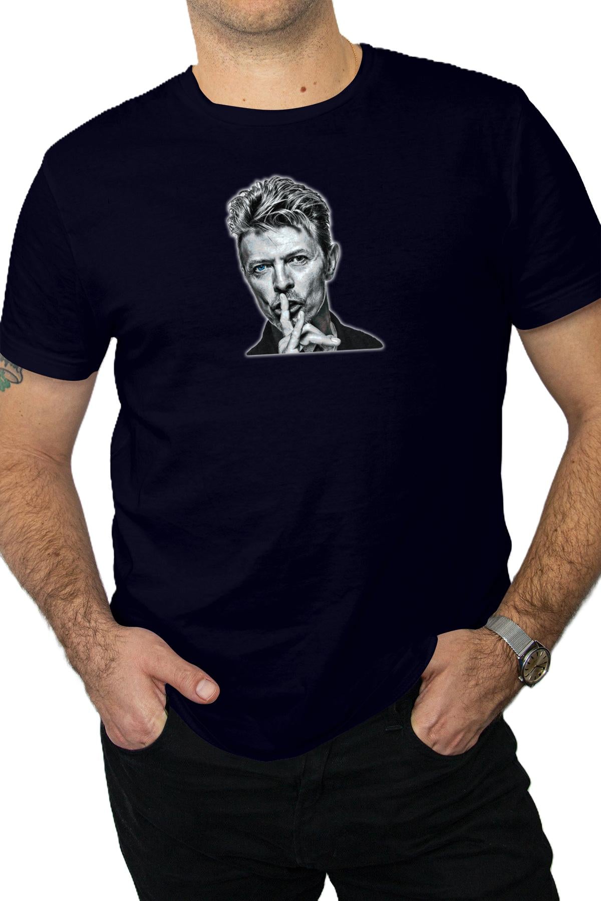 "Shh" Bowie Tee - Navy